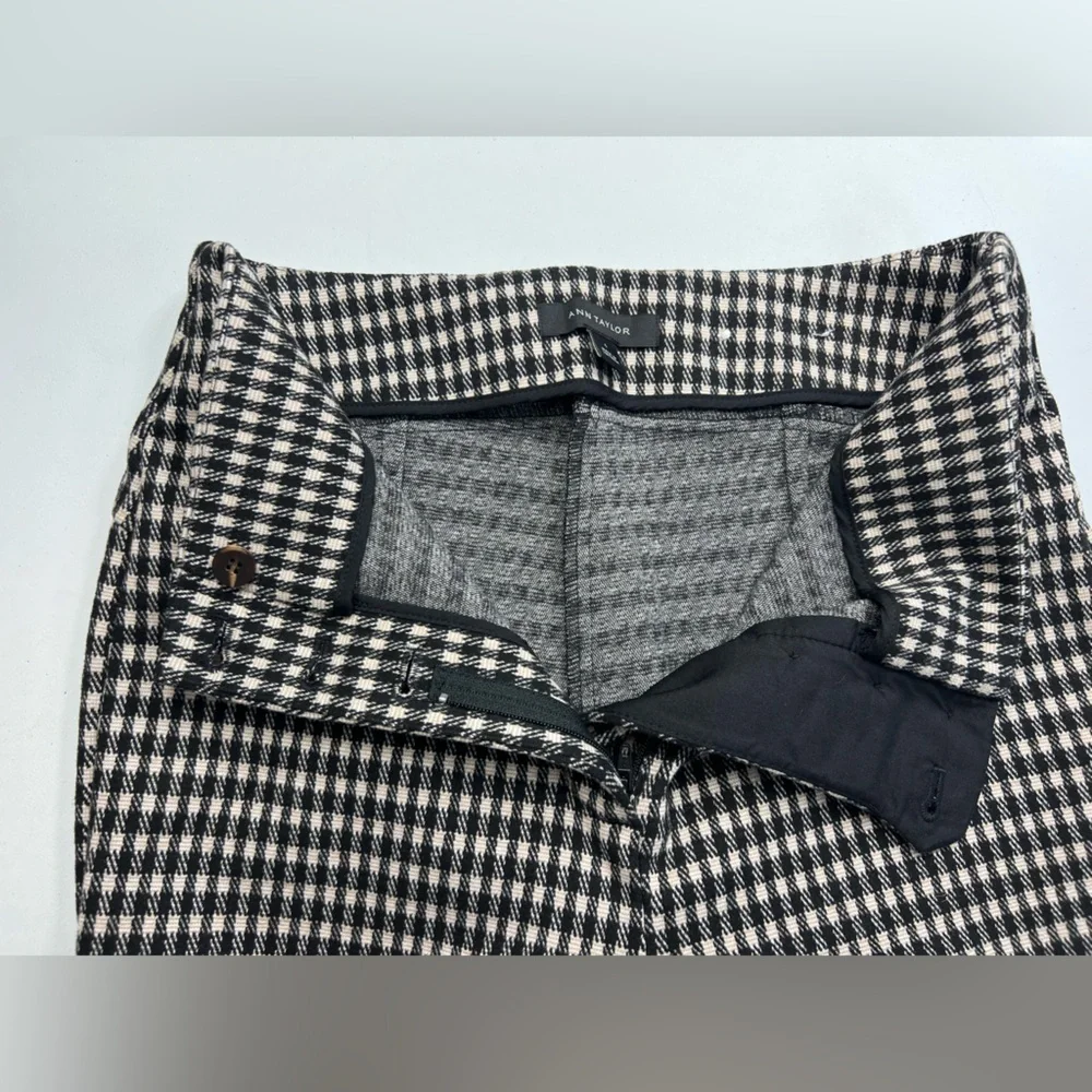 Ann Taylor Houndstooth Wide Leg Trousers Sz 0 Pants Ivory Black Career Preppy - Picture 7 of 10